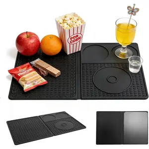 4-in-1 Bar Mat With Cutting Board, Foldable Silicone Bar Mats For Countertop, 18.1" x 11.8" x 0.2" For Bartending, Home Bar, Cutting Board, Travel, Outdoor Picnic (Black)