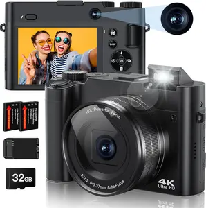 4K Digital Camera, 64MP Rear and Front Camera for Photography and Video Autofocus Anti-Shake, 3'' Selfie Flip Vlogging Camera with Ultra Bright Flash, Camera with Dial 16X Zoom (2 +Charger)