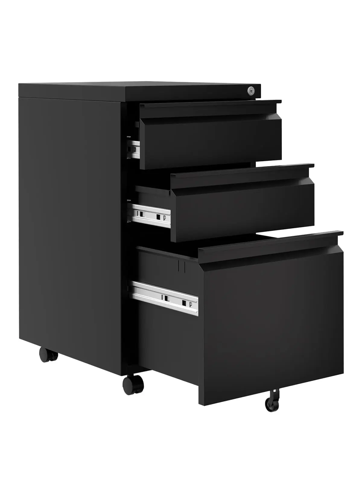 Black Locking Rust-Resistant Metal 3-Drawer Mobile Filing Cabinet with Wheels - 14.57"w x 17.32"d x 23.62"h, Adjustable, Durable, Assembly Required, Quick Setup, Space-Saving Under Desk Organizer for Home Office, Fits Letter, A4, Legal Files, With Drawers