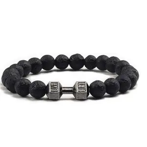 Stylish Matching Beaded Bracelets for Men & Women with Trendy Dumbbells, Comfortable Elastic Rope - Gym Heavy Bead Bracelet Men & Women – Motivational Accessory for Workout Support