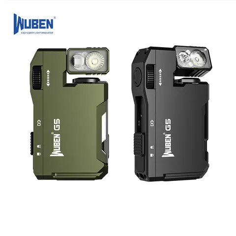 WUBEN G5 Mini Rechargeable Magnetic Aluminum Torch - 400 Lumens Bright LED Lights, DIY Garage EDC Device with 180° Rotating Head, RGB Side Light, Adjustable Brightness, USB-C Charge, Clip, Batteries Included