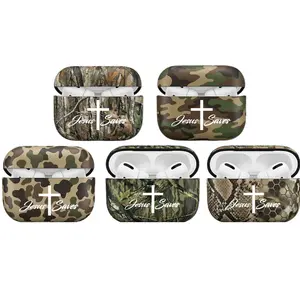 Jesus Saves Camo AirPods Case | Christian Cross Faith Protective Cover | Hunting Bottomland Duck Camo | Shockproof Protective Cover for AirPods Gen 1 2 3 4 & AirPods Pro 1 2