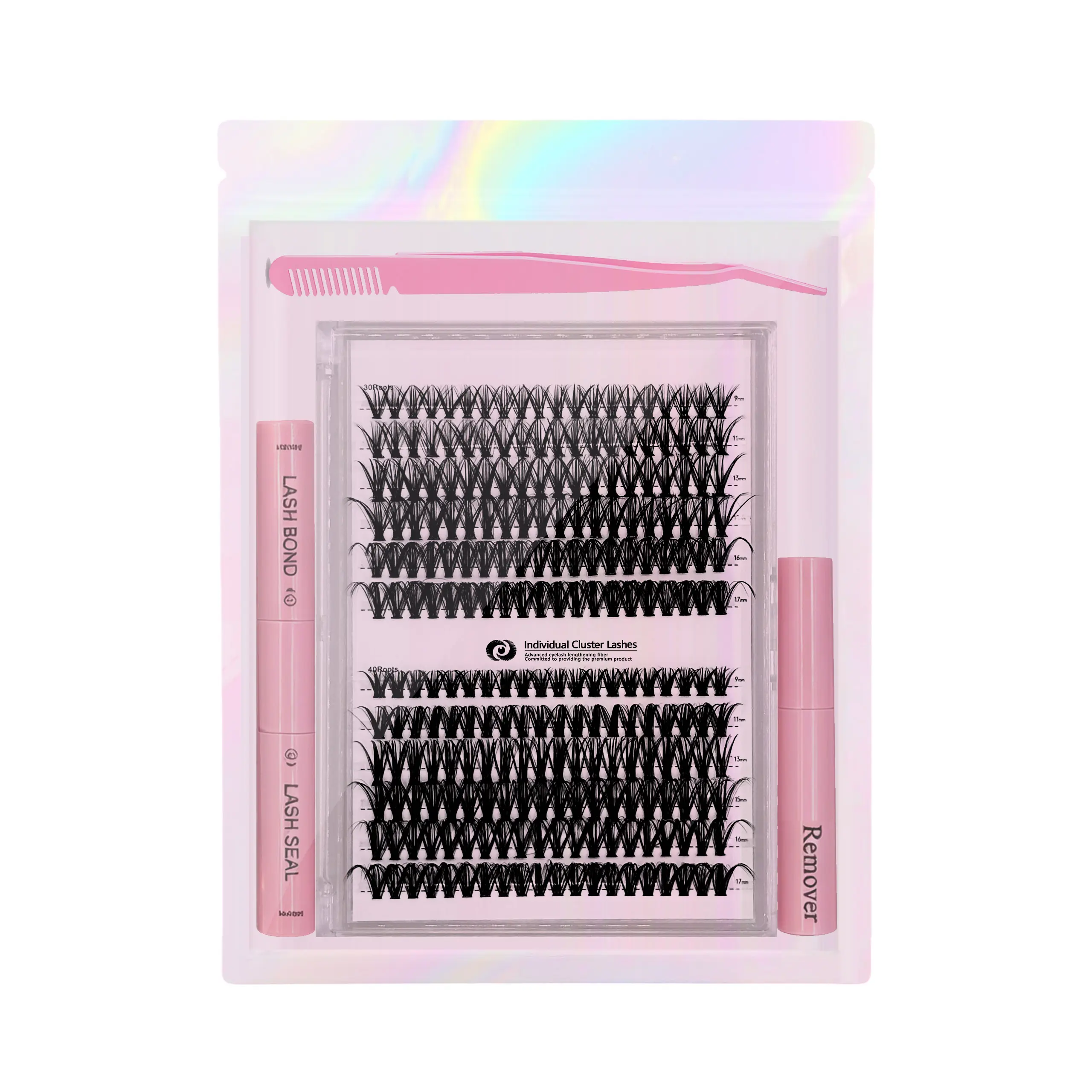 DIY Eyelash Extension Kit with 240Pcs Individual Lash Clusters, Bond, Seal & Remover - Easy DIY Eyelashes, Eyelashes Extensions for Spring Glow-Up & Outdoor Activities (Makeup Essential) summerwins
