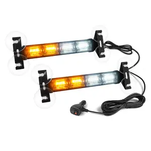 48 LED Amber White Strobe Lights Kit, 2x10.23inch Work Light Bar, 2-1 Interior Dash Windshield Lights Safety Flashing w/Suction Cups for Construction Vehicles, Trucks, Car, Tow/Plow Truck
