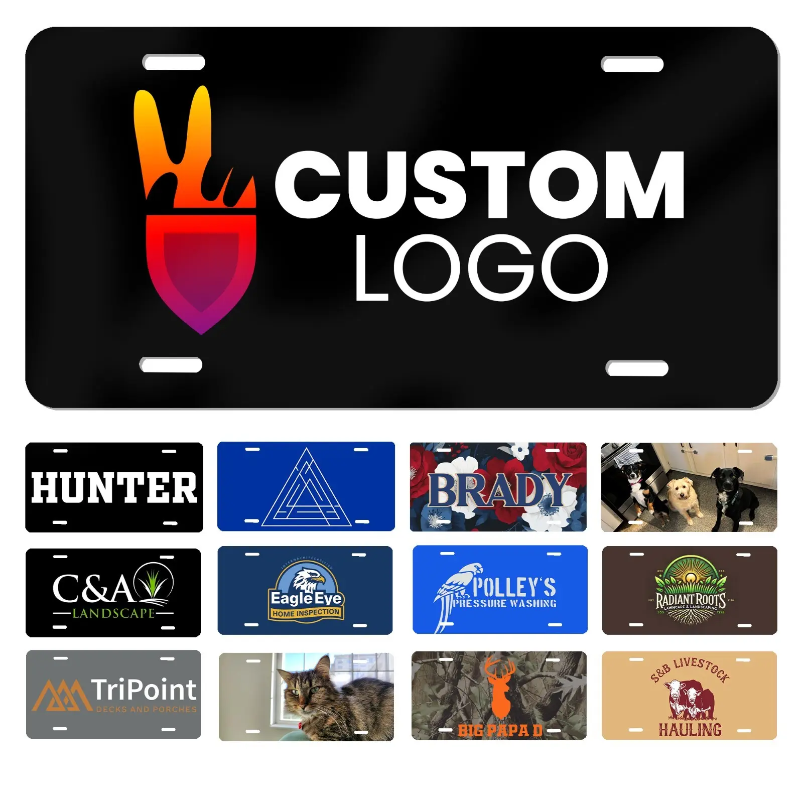 Custom Logo License Plate for Front of Car | 6x12 Aluminum Metal | Made in USA