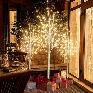 Lamerge 3-Piece LED Festival Tree 4ft 5ft 6ft, Warm White Light Cherry Blossom Lighted Tree with Hanging Ornaments, Bendable Branch Tree Set of 3 for Home, Office, Party, Wedding Decor