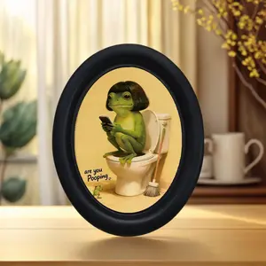 Vintage Art Style Frog Toilet Phone Pattern Illustrations Decorative Home Item, Perfect for Halloween Christmas Thanksgiving Wall Decoration