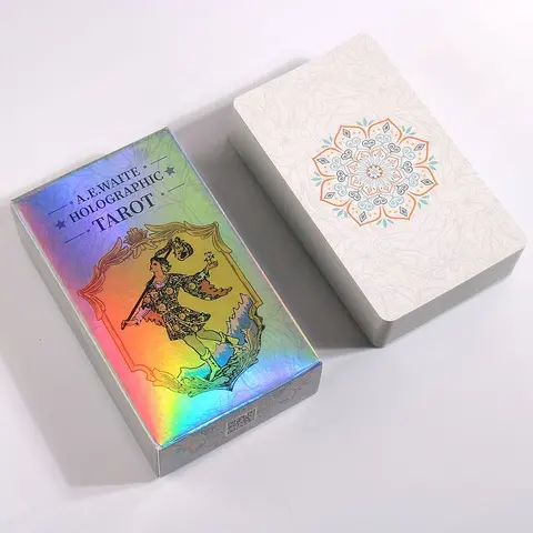 Holographic Tarot Card Set - 78 Classic Rider-Waite Holo Cards, Shiny Foil Surface, Waterproof Thick Standard Size Deck with Box, Elegant Design Divination Tool, Easy to Handle for Career Readers & Beginners