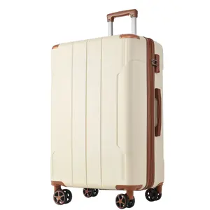 Hardshell Luggage, Lightweight Durable ABS Suitcases with Double Wheels, Expandable 28-inch Checked Luggage 28" (White Brown)
