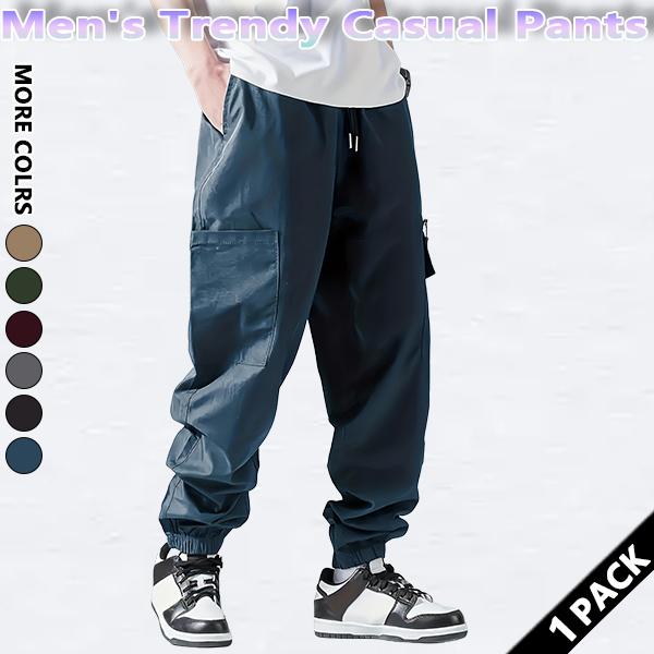 Men's solid color cargo pants with pockets and zippers, regular fit, durable and wear-resistant, suitable for everyday wear, street style men's casual trousers.