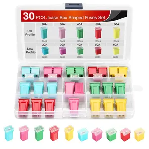 Nilight 30pcs Jcase Car Fuse Assortment Kit Low Tall STD Profile Box Shaped Fuses Replacement 20A 30A 40A 50A 60A for Cars Trucks SUVs RVs