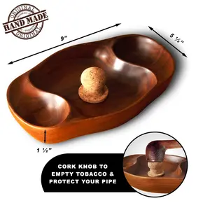 Briar & Oak - Wooden Ashtray for Tobacco Pipe with Cork Knocker holds 2 tobacco pipes