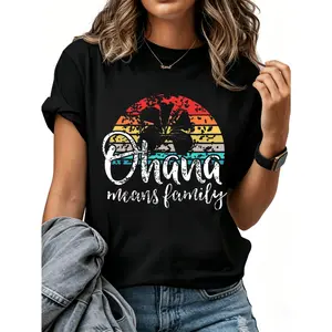 Ohana Means Family Sunset Palm Women Men T-Shirt Cotton Clothing