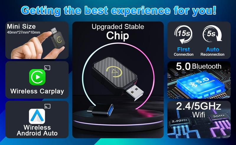 Mini Wireless Apple CarPlay Adapter, for both Apple and Android,converts wired to wireless, suitable for factory wired CarPlay cars from 2016+
