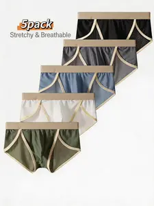 5-Pack High-Elastic Mesh Men's Low-Waist Trunk, Breathable Non-Restrictive, Plus Size Sexy Trendy Sporty Sports Underwear, All Seasons Casual Briefs, Daily Casual Underwear