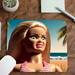 Square Retro Beach Doll Gaming Mouse Pad, Trendy Angry Character Design, Eye-Catching Desktop Decorative Protective Pad, Rubber Anti-slip Lockedge Work Pad, Small Size Suitable for Laptop, Desktop Computer Games, Work, Daily Use