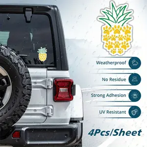4PCS/SET Hawaiian Pineapple Sticker - Tropical Fruit Sticker, Suitable for Pet Lovers, Dog Claw Design, Matte Surface, Self-adhesive Vinyl, Ideal for Travel and Vacation, Pet Lovers Gifts | Fun Design | Matte Surface Sticker, Hawaii Theme Decoration