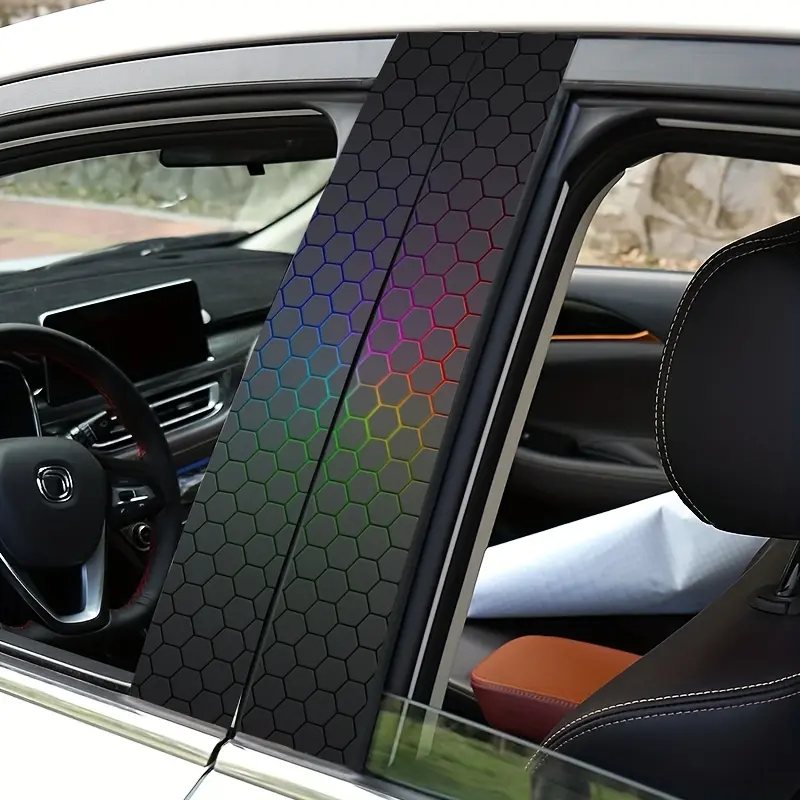 2 LINLENPA Matte Waterproof Scratch Resistant Geometric Car B-Pillar Stickers, Holographic Self-Adhesive Vinyl Stickers, Hologram Stickers, Car Decals, Automobile Decals, Easy to Paste and Remove, No Marks, Suitable for Plastic, Glass, Metal Surfaces