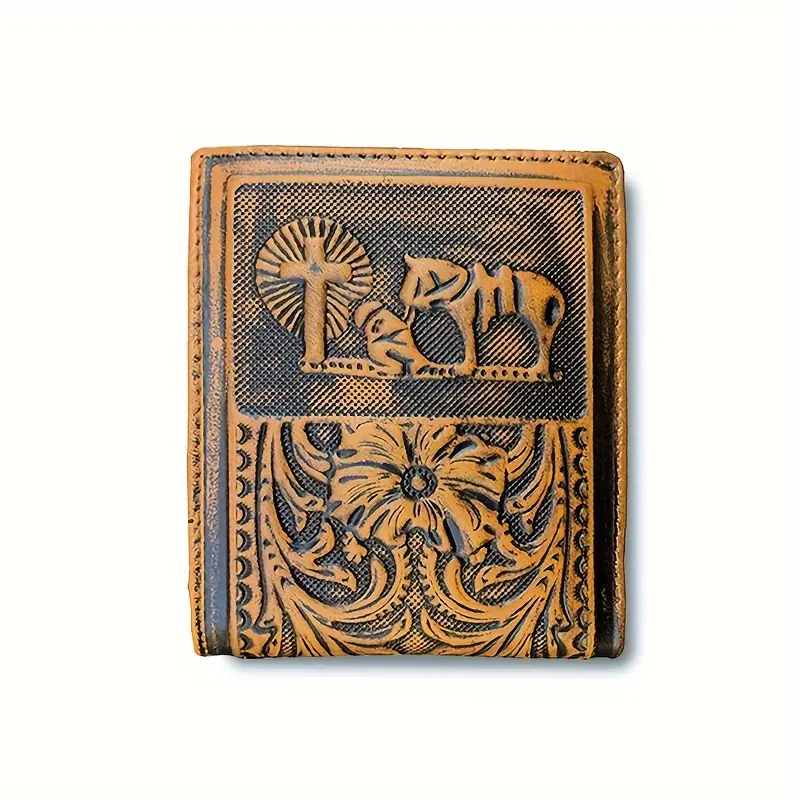 Men's Western Wallets, Vintage Cowboy Embossed Full Grain Genuine Leather Short Bifold Card Holder, Perfect Gift for Men, Western Cowhide Wallet, Cowhide, Mens Wallet, Casual Wear