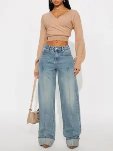 Tall En Route Cuffed Wide Leg Jeans - Medium Wash