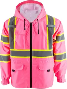 Hi-Viz Thin Windproof Raincoat Pink Blazer Safety & Protective Jacket, Construction with Mesh Lining Work Wear (M,Without Padding)