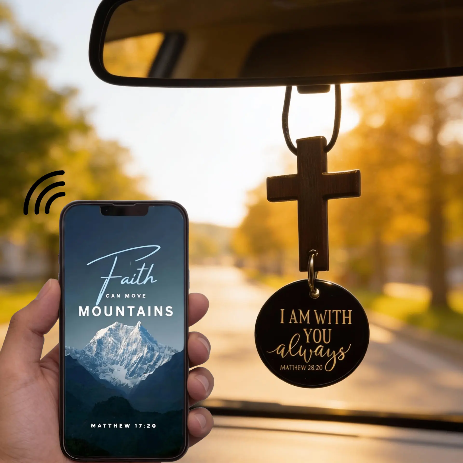 Bible Verse Simple Design Car Rearview Hanging Cross Ornament, Christian Spiritual Encouragement Accessory for Vehicle Interior Decoration, Car Trinkets, Car Decal