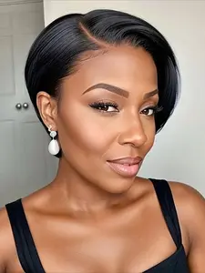 13x1 T Part Lace Wig Pixie Cut Wig Straight Human Hair Wig for Women Halloween Wig 150% Density