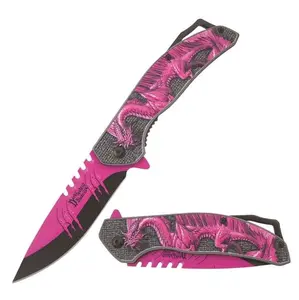 New Pink Dragon Fantasy Folding Knife Pink Blade