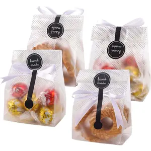 Cookie Bags for  Giving Clear Cellophane  Bags for Favors Mini Loaf, Bundt Cake, Hot Cocoa Bomb Packaging With Stickers(100PACK, Black Dot)