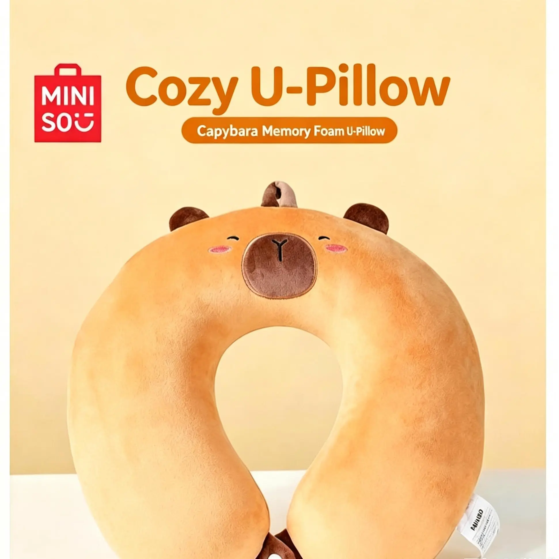 MINISO Capybara Memory Foam U-Shaped Neck Pillow, Cute Travel Neck Cushion, Soft Support Pillow