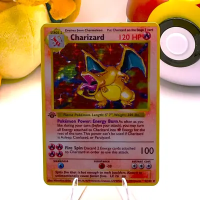 charizard 1st edition base set gold metal pokemon card - Rare Collector Glossy Card Preserved in a tamper Charizard 1st Edition Base Set