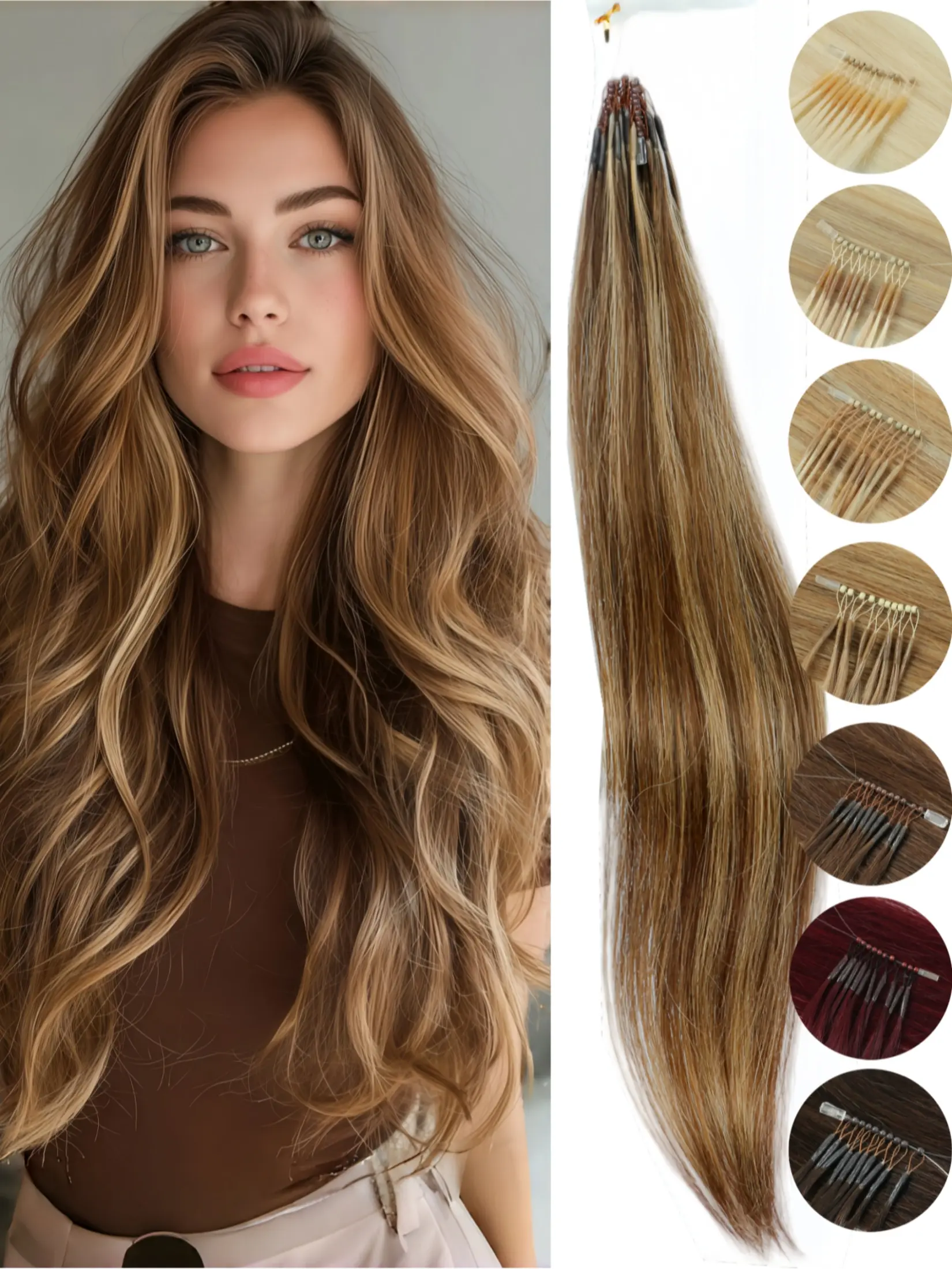 8D Nano Beads Extensions with Micro Rings, Available in Daily Blonde And Brown Shades, Microbead Hair Extensions
