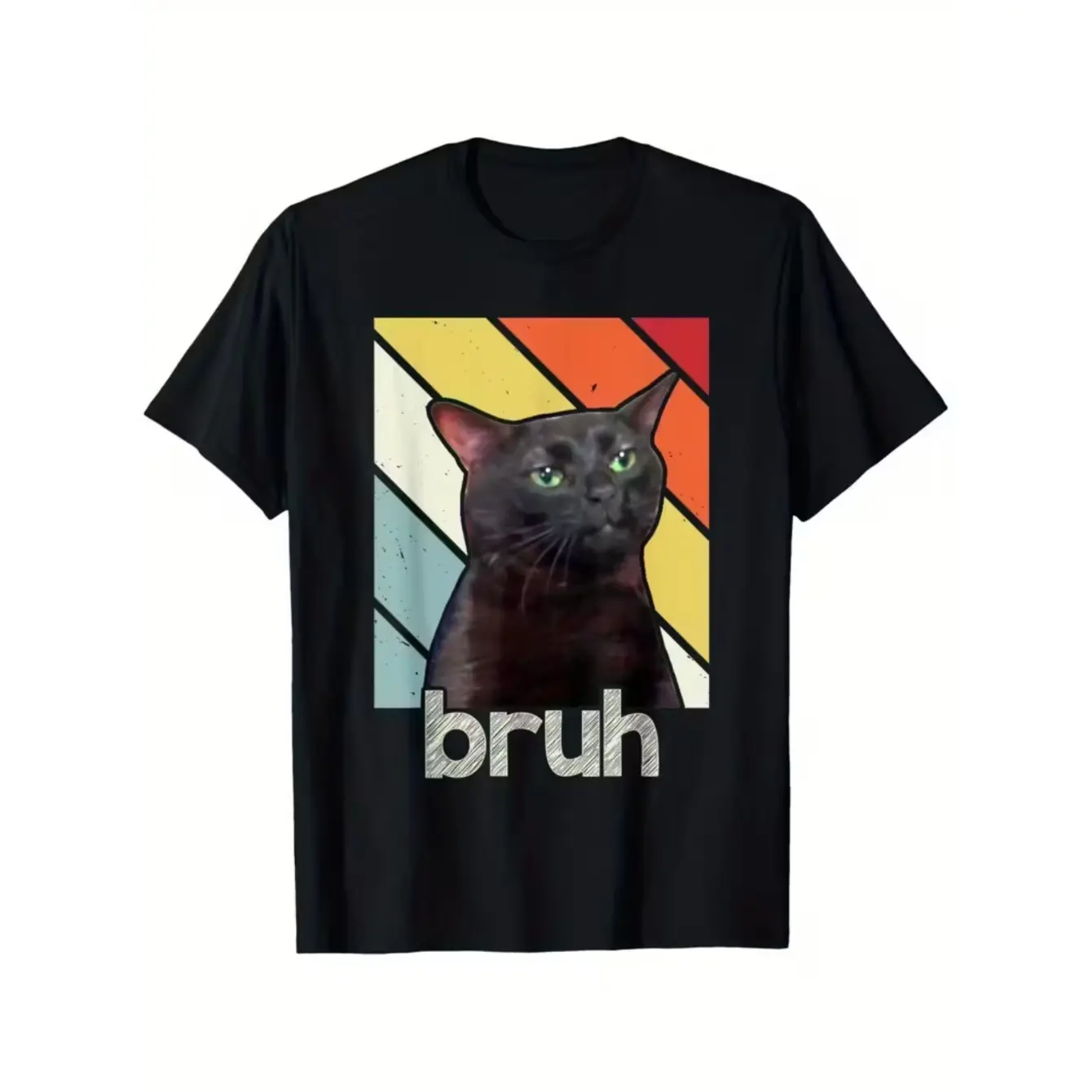 Men's Classic Funny Cat Meme Graphic T-Shirt - Retro Short Sleeve Crew Neck Top, Soft Breathable Regular Fit for Everyday Casual Wear, Garment