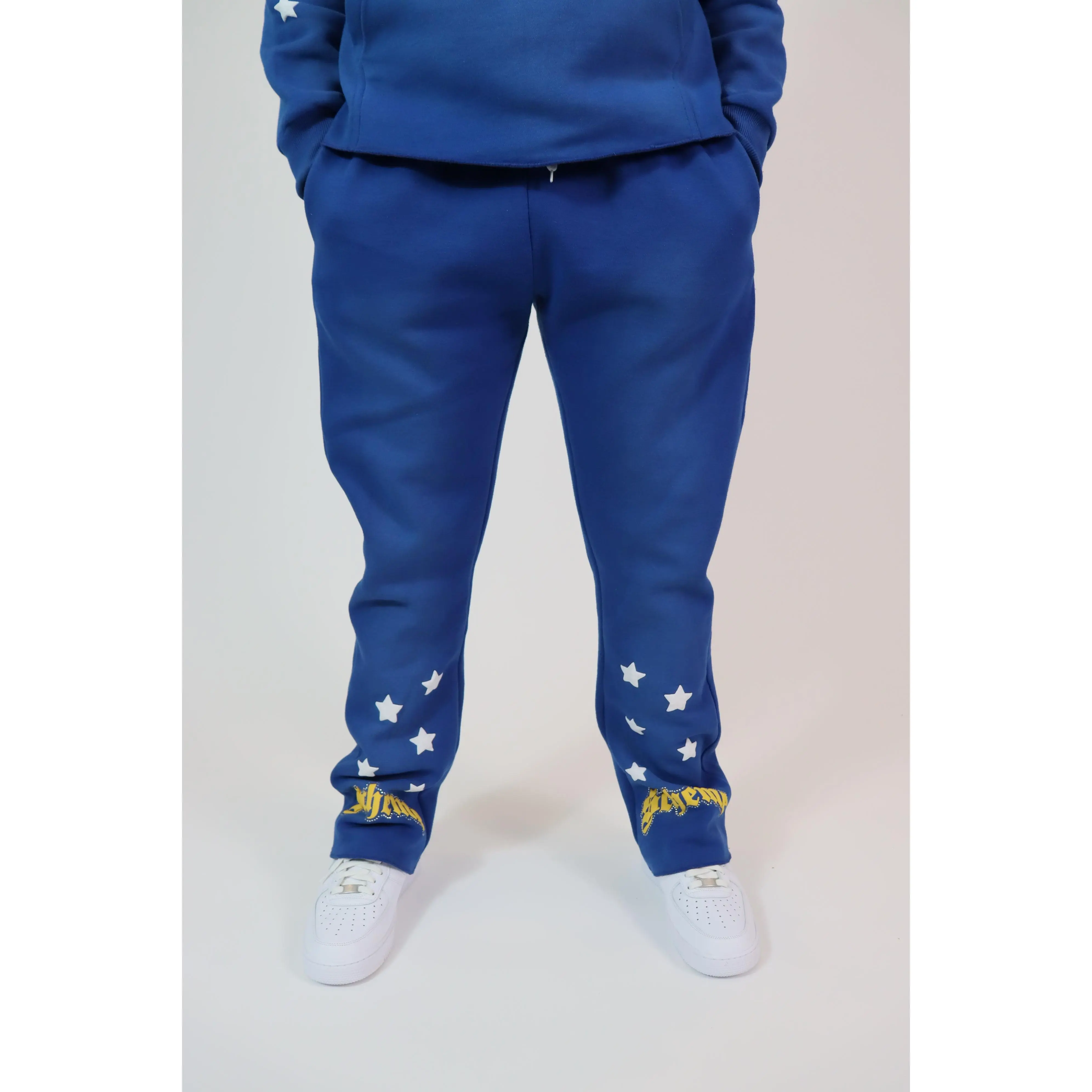 Rhinestone Star Puff Flare Sweats - Washed Blue
