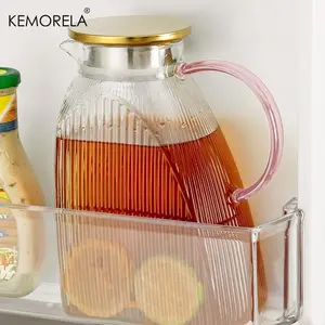 Glass Water Pitcher with Lid, Iced Tea Pitcher, 1/2 Counts 1800ml Large Capacity Glass Jug with Handle, Leakproof Fridge Door Carafe for Hot Or Cold Beverage, Drinkware, Glass Pitchers