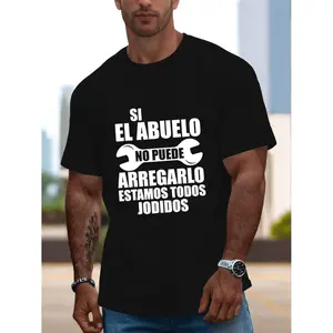 [Playful Message Tee] Men's Humorous Spanish Quote T-Shirt - "El Abuelo No Puede Arregalar" Graphic Tee | Black Casual Summer Top, Short Sleeve Crew Neck, Lightweight for Casual Attire dileinybaron  bad  bunny  outfit