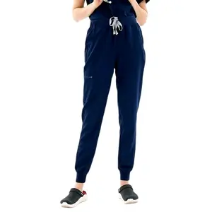 Women's Mandarin Collar Jogger Set Scrub - Short Sleeve, High Waisted Pants, All Seasons
