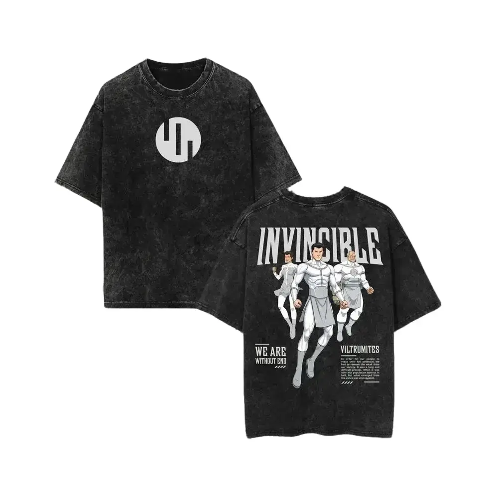 Invincible Viltrumites Washed Graphic Tee Oversized Vintage Black T-Shirt We Are Without End Unisex Streetwear