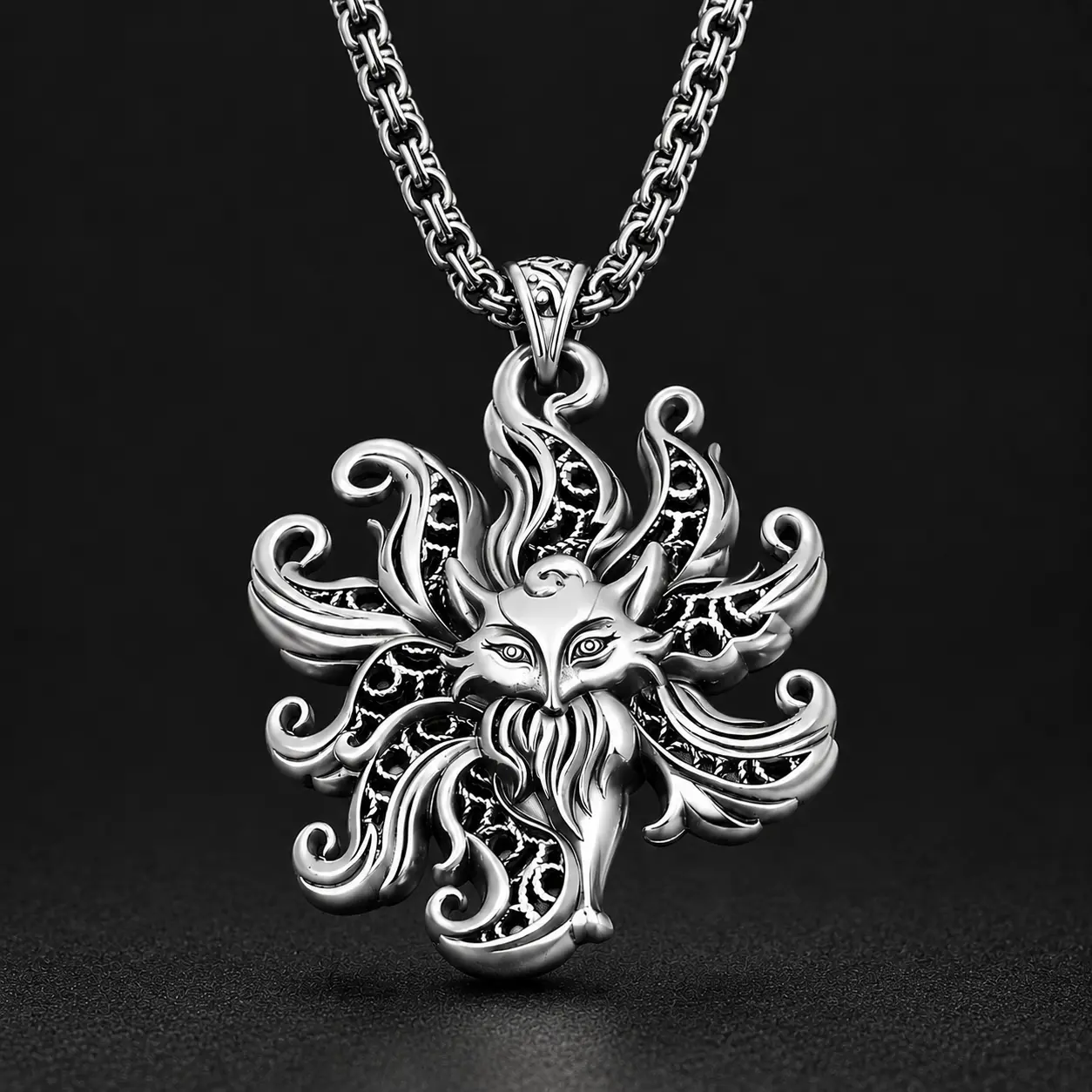 Vintage 9-Tailed Fox Pendant Necklace