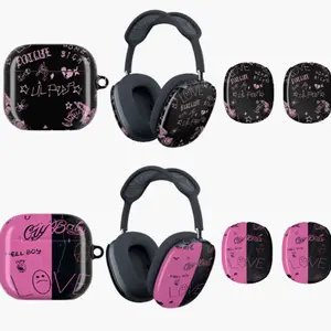 Lil Rapper Pink And Black Grunge Emo Rap Cover- Hip Hop Style Hard Shell Cover for Airpods Max - Goth Aesthetic Music Artist Inspired Protective Ear Cup Skins - Sad Boy Style Headphones Case Accessory, Perfect Gift for Fans Her/Him for Rap Lovers