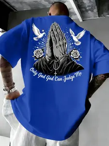 Men's Only God Can Judge Me Graphic Print Loose Baggy Oversized Short Sleeve Casual Streetwear Menswear T-Shirt, Perfect for Daily & Trendy Gatherings, Dark Hardcore Style