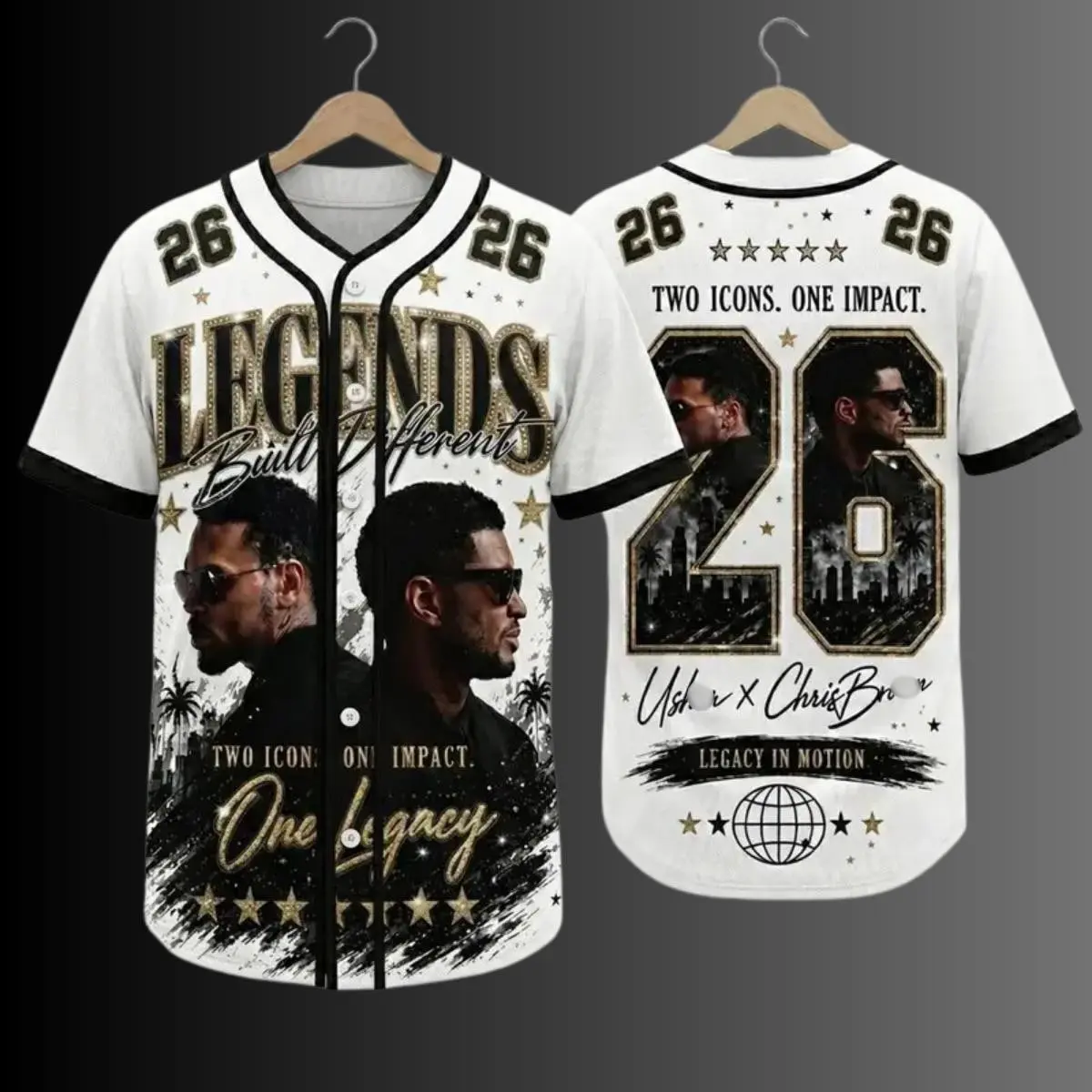 Baseball Jersey Shirt, Ch.Brown Usher Raymond The R&B Tour 2026 Unisex Tee.