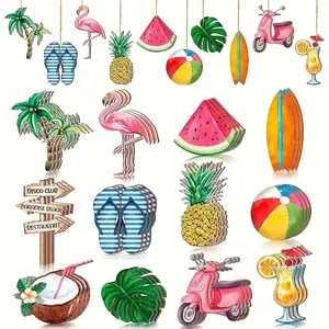 24-Piece Summer Theme Decoration Set with Flamingos Watermelons Surfboards, Perfect for Summer Parties Beach Theme Decoration