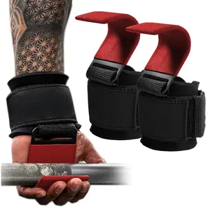 Premium Padding Lifting Hooks - Red, for Barbell