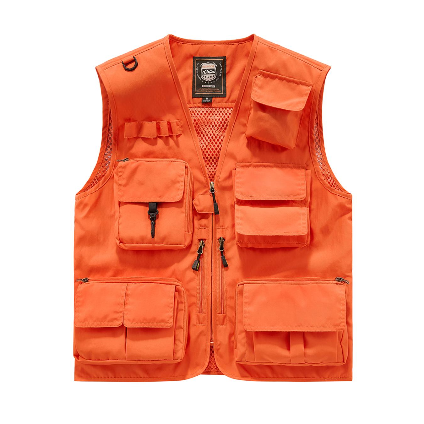 Men’s multi-pocket utility fishing vest, lightweight breathable outdoor vest lined with mesh, functional work vest for hiking, photography, and hunting