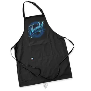 Airbrushed Style Name On Apron - Black Cotton with Print Design and Logo