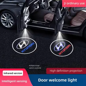 2pcs HD Led Welcome Light Car Door Projector Lamps For Hyundai I30 I20 Ix35 Palisade Nexo Kona I10 Tucson Veloster Elantra Grandeur Sonata Azera SantaFe Rohens Coupe Accent Equus I40 Aslan Avante Veracruz Car Welcome Lights