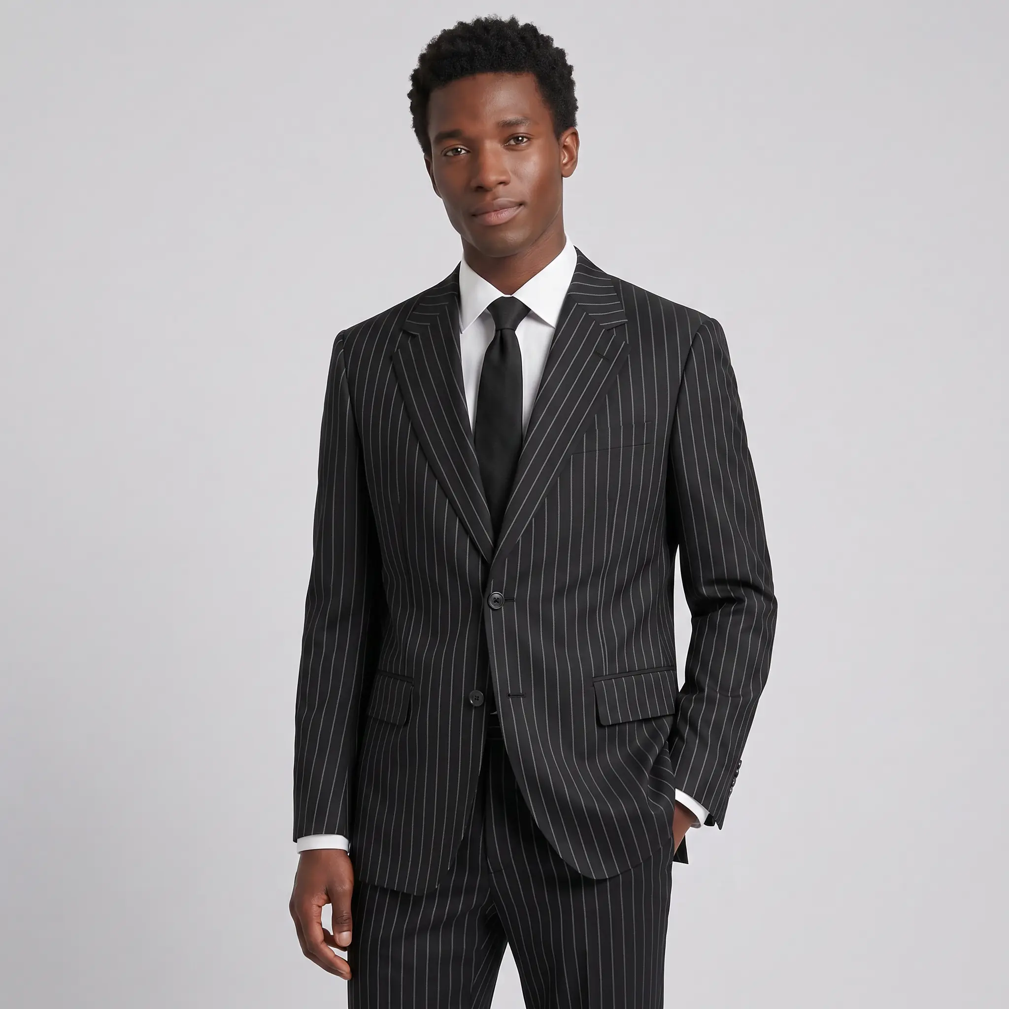 Joseph Michael Men's Black 3-Piece Slim Fit Sharkskin Pinstripe Suit — Notch Lapel