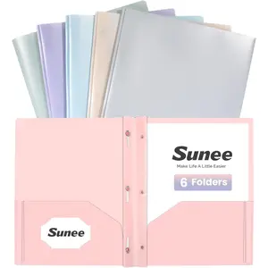 3-Prong Plastic Folders with Pockets (6 Pack, Pastel Colors) 2 Pocket Folders with Fasteners, Tear-Resistant Plastic Pockets, Fit Letter Size Paper for School Office Home Business