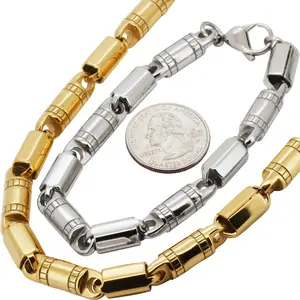 316L Stainless Steel 18k Yellow Gold Plated 8mm Barrel Link Chain Necklace Bracelet 9”-24”